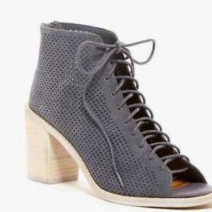 Dolce Vita Perforated Suede Boot Sandal Lace Up Open Toe Gray MORIE 10 NEW